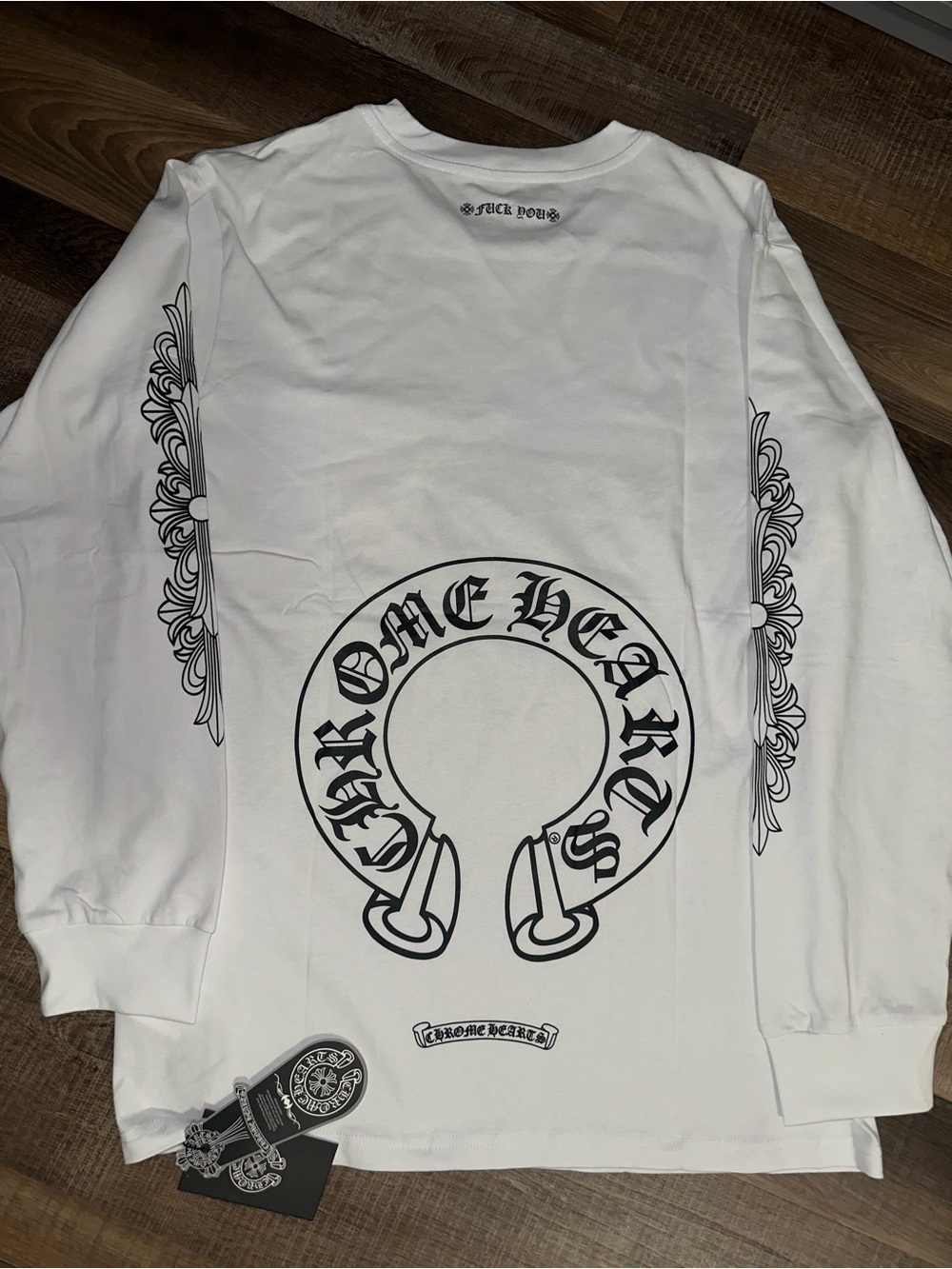 Chrome Hearts White Long Sleeve Tee with Black Graphic Print